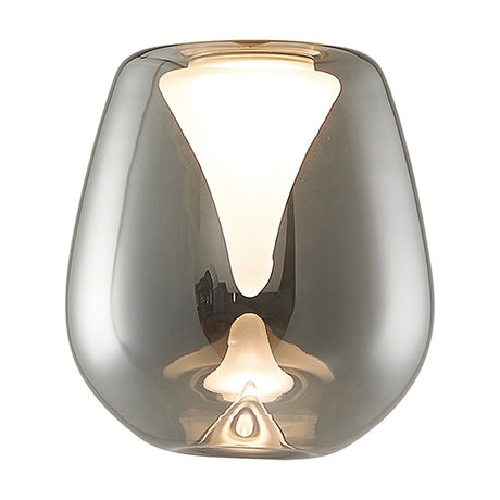 Andromeda Lamp Shade 12cm in Chrome, a small glass shade with mirrored chrome outer wall and frosted funnel inner layer, wine-shaped profile, shown lit on a plain white background.