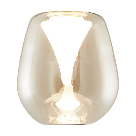 Wine Glass Lamp Shade 12cm in Amber, an upturned glass shade with a frosted inner funnel and warm honeyed tone, shown lit against a plain white background.