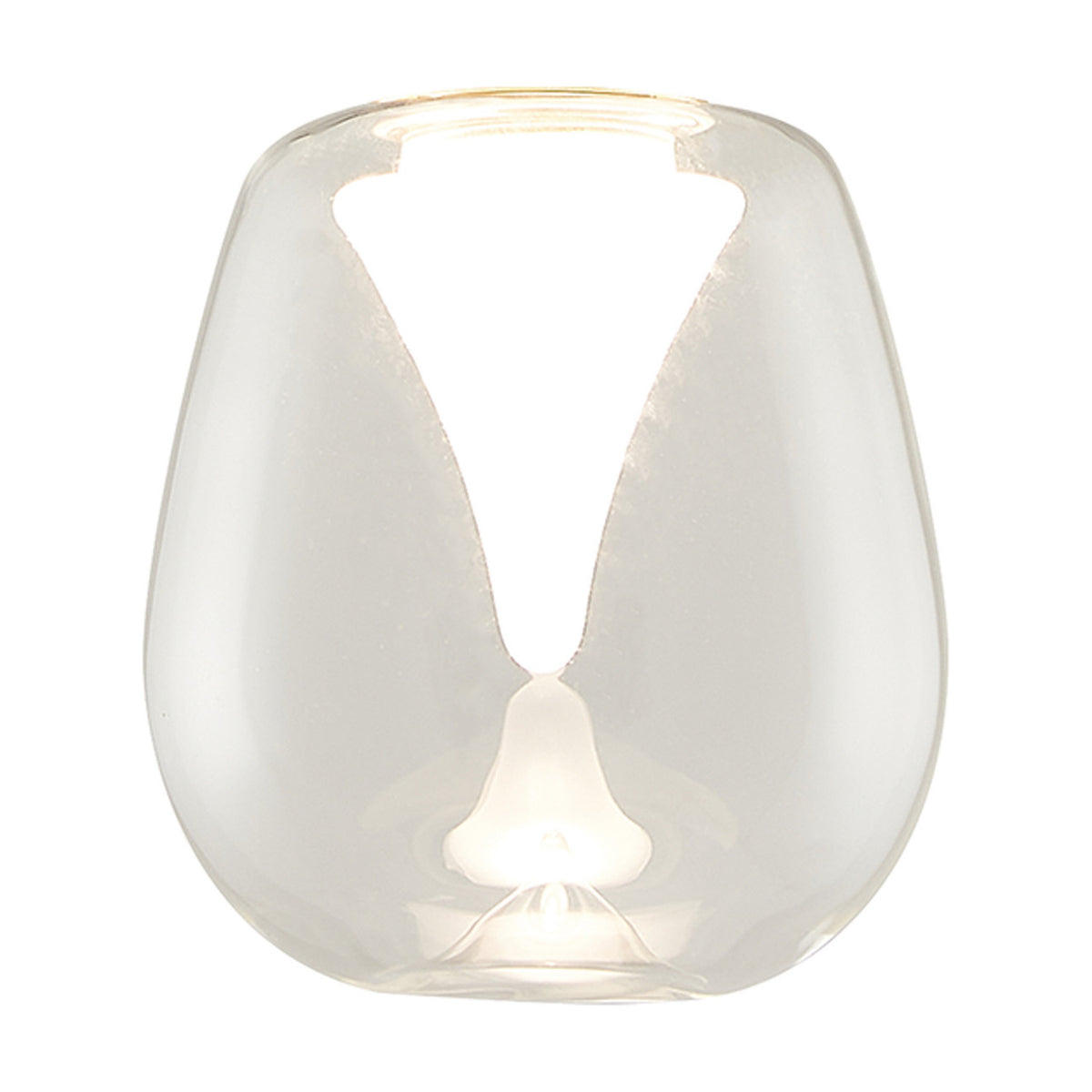 Andromeda Lamp Shade 12cm in clear glass, an upturned wine glass shape with a frosted inner funnel visible through the clear outer bowl, shown on a plain white background.