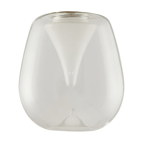 Andromeda Lamp Shade 12cm in clear glass, rounded body tapering to a neck with an inner frosted funnel visible through it, shown on a plain white background.