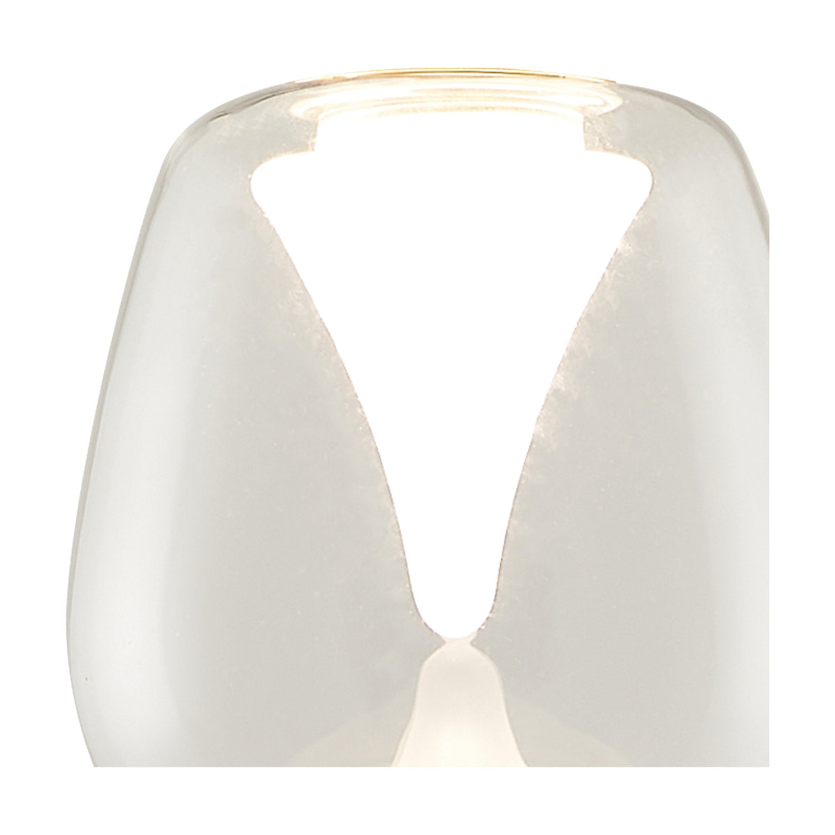 Close-up of the Andromeda Lamp Shade 12cm in clear glass, showing its tapered neck and frosted inner funnel against a plain white background.