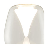 Close-up of the Andromeda Lamp Shade 12cm in clear glass, showing its tapered neck and frosted inner funnel against a plain white background.