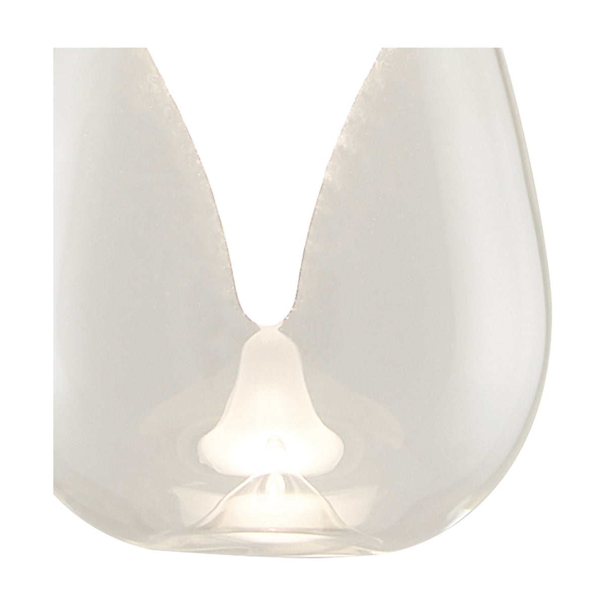 Close-up of the Andromeda 12cm clear glass lamp shade, showing its narrow neck opening above a frosted inner funnel, on a plain white background.
