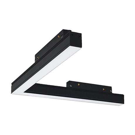 Magneto 16W Dimmable Track Light, an L-shaped black aluminium fixture with a linear diffused white face, magnetic connector pins visible, shown on a plain white background.