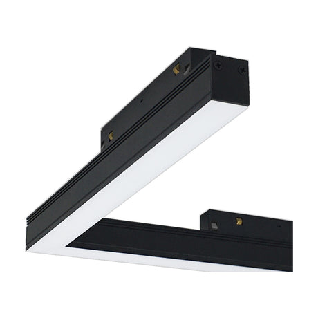 Magneto 16W Dimmable Track Light, an L-shaped black aluminium fixture with a 33cm diffused white panel and mounting connectors, shown at an angle on a plain white background.