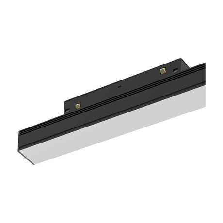 Magneto 8W Linear Track Light, 30cm black aluminium bar with frosted diffuser and gold magnetic connector pins, shown on a plain white background.