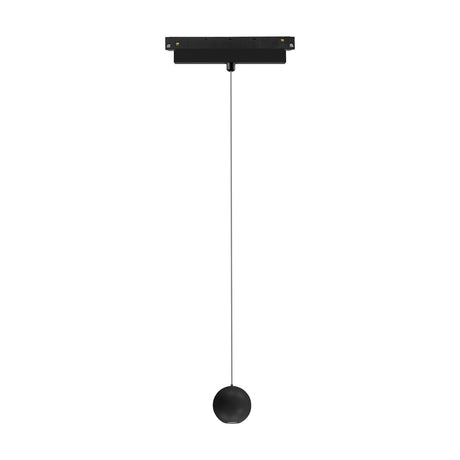 Magneto 7W Dimmable Track Light in black, showing the ceiling track fitting with a slim suspension cable dropping to a small round pendant head, on a plain white background.