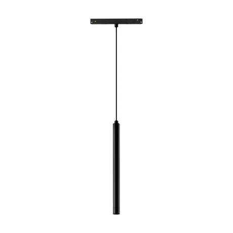 Magneto 5W dimmable track light in black, a slim cylindrical pendant head on a long thin cable dropping from a black track adaptor, shown against a plain white background.