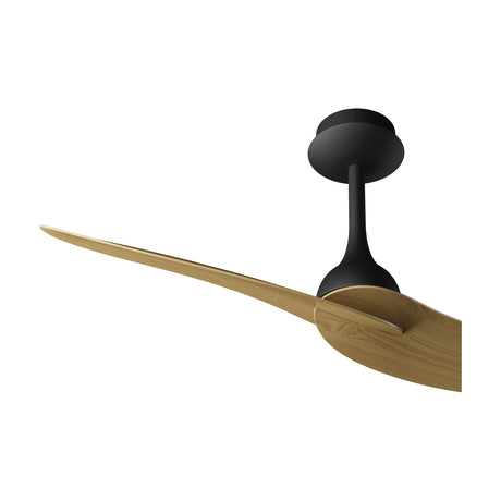 Ipanema Ceiling Fan with Light 1.06m in Black, close-up of the black motor housing and mounting rod with wide wood-finish blades, shown on a plain white background.