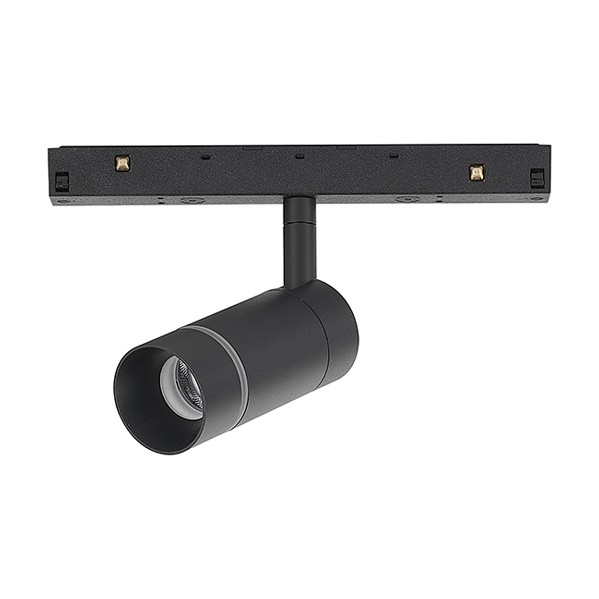 Magneto Dimmable Track Light in black, showing a cylindrical spotlight head with integrated LED mounted on a magnetic track bar, photographed against a plain white background.