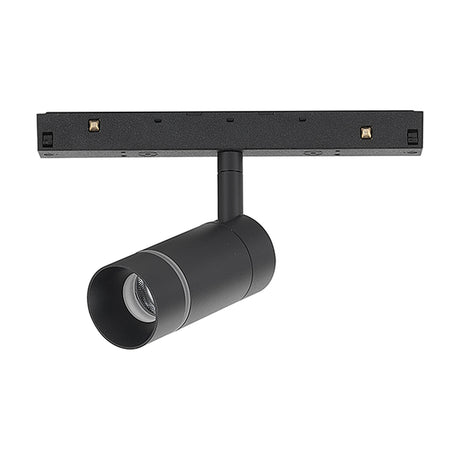 Magneto Dimmable Track Light in black, showing a cylindrical spotlight head with integrated LED mounted on a magnetic track bar, photographed against a plain white background.