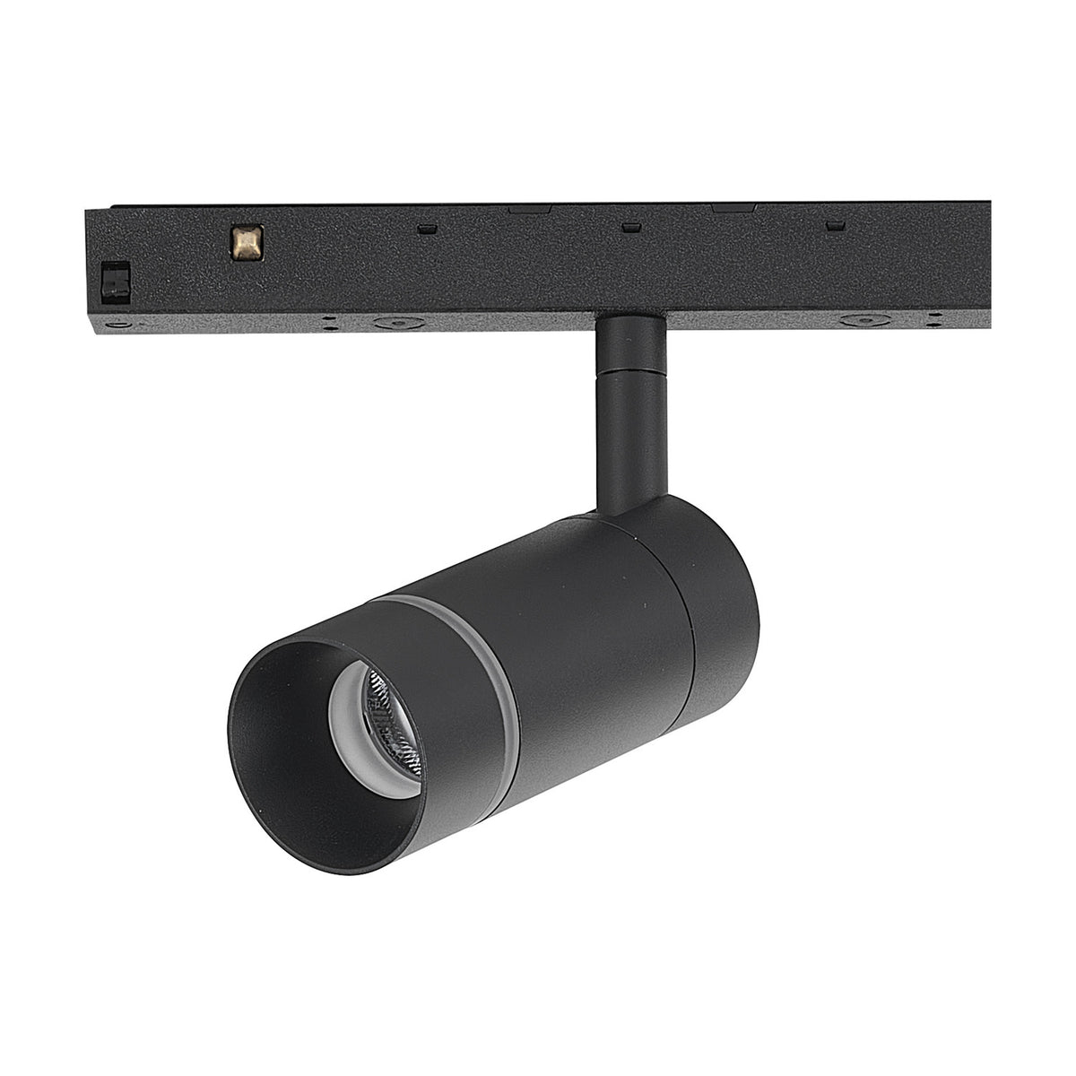 Magneto Dimmable Track Light in black, showing the compact cylindrical spotlight head with adjustable joint mounted on a black magnetic track, set against a plain white background.