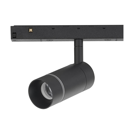 Magneto Dimmable Track Light in black, showing the compact cylindrical spotlight head with adjustable joint mounted on a black magnetic track, set against a plain white background.