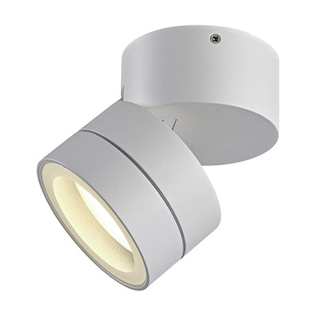 Saler 12W IP65 outdoor wall light in white, round tilting head with GX53 LED spotlight and circular ceiling mount, shown on a plain white background.