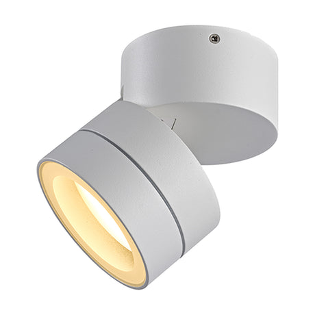 Saler IP65 Outdoor Wall Light in white aluminium, 10.5cm cylindrical fixture with a tilting head for adjustable directional lighting, shown on a plain white background.