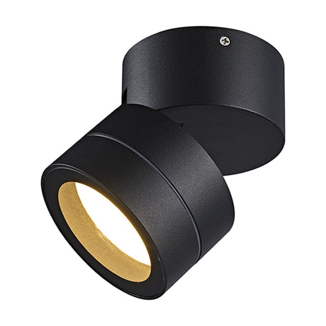 Saler IP65 Outdoor Wall Light in black aluminium, round adjustable head tilted to direct the beam, shown on a plain white background.