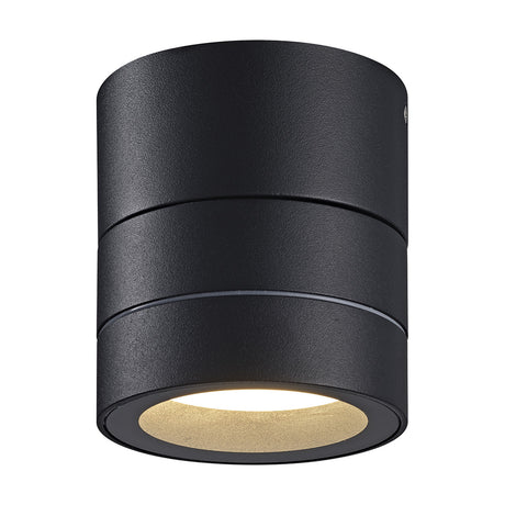 Saler IP65 Outdoor Wall Light in black, showing the compact cylindrical fixture with tiered aluminium body and recessed GX53 lamp, on a plain white background.