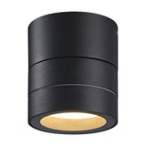 Saler IP65 Outdoor Wall Light in black aluminium, cylindrical tiered design with recessed downlight lens, shown on a plain white background.
