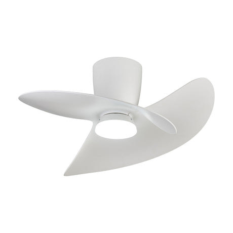 Ona Ceiling Fan with Light 70cm in white, showing three curved blades, a central white motor housing, and an integrated LED light with round diffuser, on a plain white background.