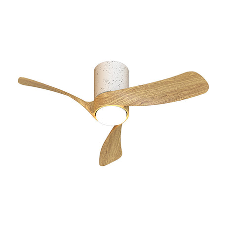 Nemo 72cm ceiling fan with light, three wood-tone blades and a white speckled ceramic housing with integrated LED ring, shown on a plain white background.