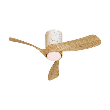 Nemo 72cm ceiling fan with light, three wood-tone blades, white speckled ceramic motor housing, and round white LED light kit, shown on a plain white background.