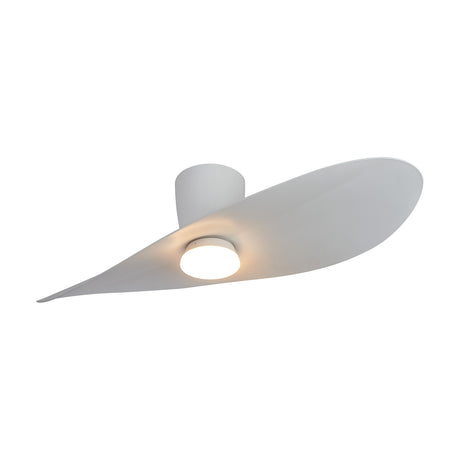 Surfer Ceiling Fan with Light, 1.12m, white single-blade design with integrated LED disc light, shown at an angle on a plain white background.