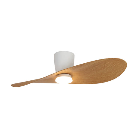 Surfer Wood Ceiling Fan with Light, 1.12m, featuring a single asymmetric wood-tone blade, white motor housing and integrated LED light, shown on a plain white background.