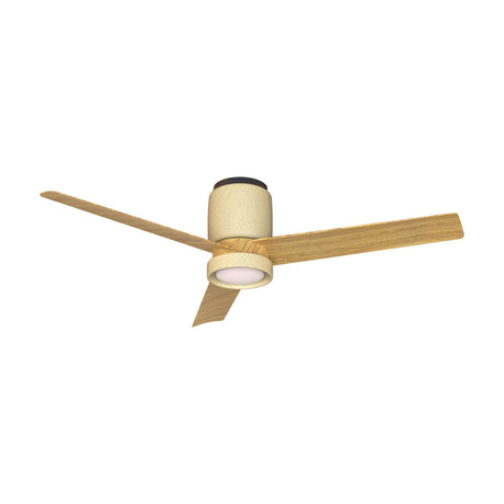 Ceramica Ceiling Fan with Light 1.22m in beige ceramic, featuring three wood-tone blades and a round LED diffuser with dark trim, shown on a plain white background.