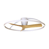Nepal Wood Ceiling Fan with Light 1m in White, featuring a large round white ring frame with two wood-toned reversible blades and a central white motor housing, shown on a plain white background.