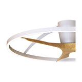 Close-up of the Nepal Wood Ceiling Fan with Light, showing a white circular ring frame with wood-tone fan blades and central white motor housing on a plain background.