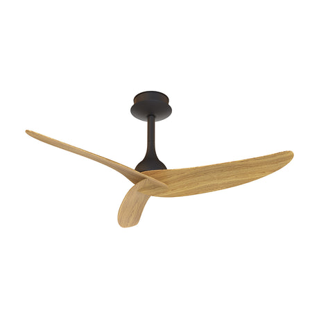 Ipanema Ceiling Fan, 1.17m diameter, with three curved wood-tone blades and a black motor housing on a black ceiling mount, shown on a plain white background.
