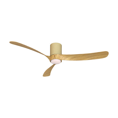 Nemo 19W ceiling fan with LED light, 1.32m span, three curved wood-tone blades and a cylindrical white ceramic-effect motor housing with integrated round light, shown on a plain white background.