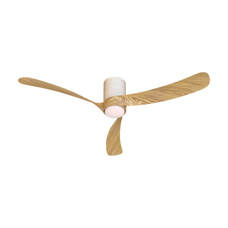 Nemo 1.32m ceiling fan with integrated LED light, featuring three wood-finish blades and a speckled white ceramic motor housing with round frosted light globe, shown on a plain white background.