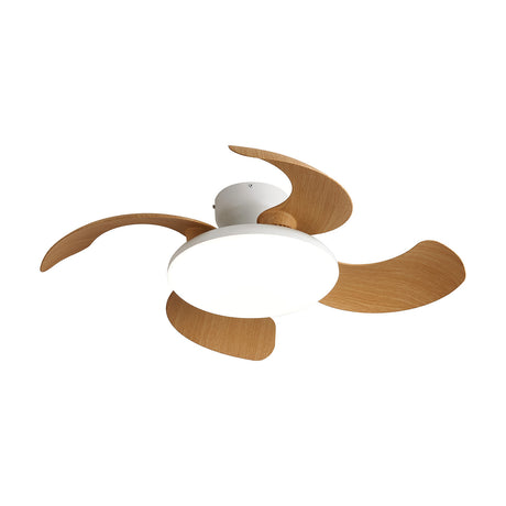 Aloha Ceiling Fan with Light 83cm in Wood, featuring four curved wood-finish blades, a white motor housing, and a round white LED diffuser, shown on a plain white background.