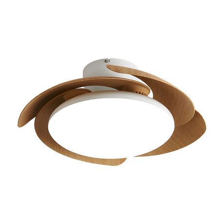 Aloha Ceiling Fan with Light 83cm in wood, featuring curved wood-finish blades, a white body, and a central round LED diffuser, shown on a plain white background.