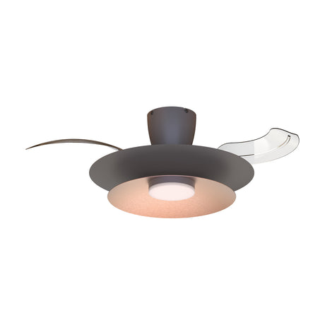 Patagonia Ceiling Fan with Light 1.06m in coffee finish, with brushed copper trim, curved blades, and a round integrated LED light with brushed copper diffuser, shown on a white background.