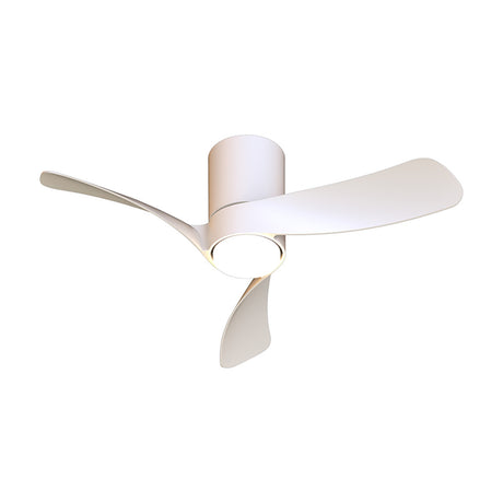 Nemo 72cm ceiling fan with integrated LED light, three curved white blades, central white cylindrical housing with round light panel, shown on a plain white background.