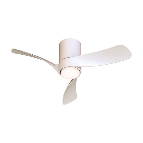 Nemo 72cm ceiling fan with integrated LED light, white finish, three curved blades and central round diffuser, shown on a plain white background.