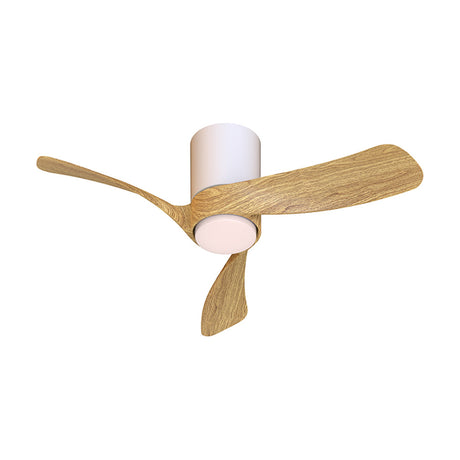 Nemo 72cm ceiling fan with integrated LED light, featuring three wood-finish blades and a white cylindrical motor housing with round light diffuser, shown on a plain white background.