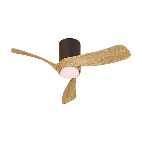 Nemo ceiling fan with light, 72cm, three wood-toned blades on a black cylindrical housing with a central white LED light, shown against a plain white background.