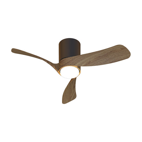 Nemo ceiling fan with light, 72cm, featuring three walnut-finish wood-effect blades, a black cylindrical motor housing, and a central round LED light, shown on a plain white background.