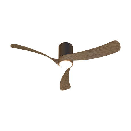 Nemo ceiling fan with integrated LED light, 1.22m span with three walnut-finish blades and a black cylindrical motor housing, central round light diffuser, shown on a plain white background.