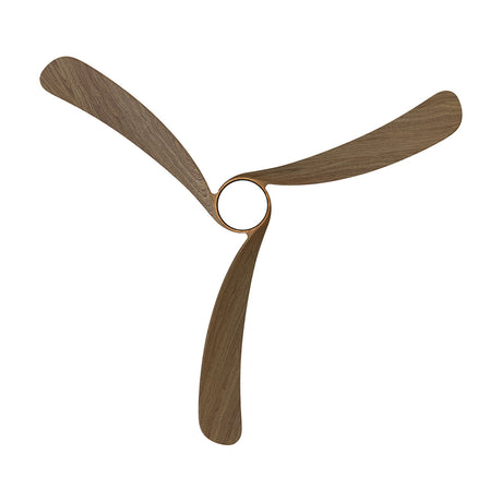 Nemo ceiling fan with integrated LED light, three curved walnut-finish blades in a three-point arrangement around a central round housing, shown on a plain white background.
