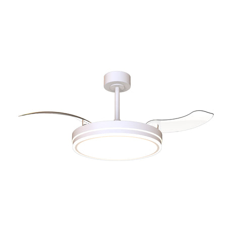 Luna 36W Ceiling Fan with Light in white, showing a round LED panel with two visible curved blades on a short ceiling rod, set against a plain white background.