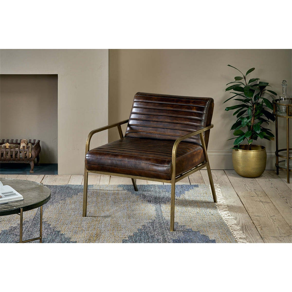 Mirai Ribbed Leather Armchair - Chocolate Brown