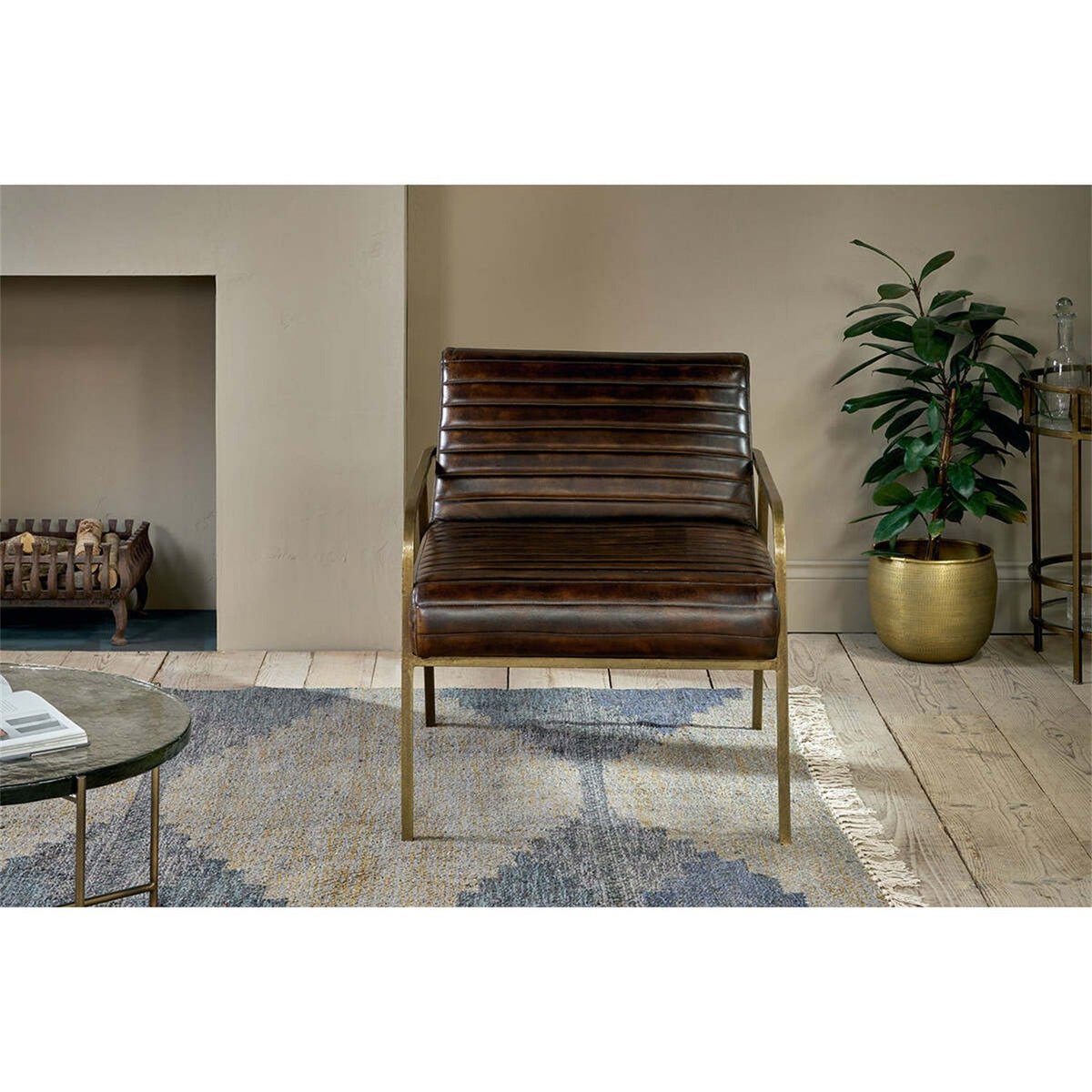 Mirai Ribbed Leather Armchair - Chocolate Brown