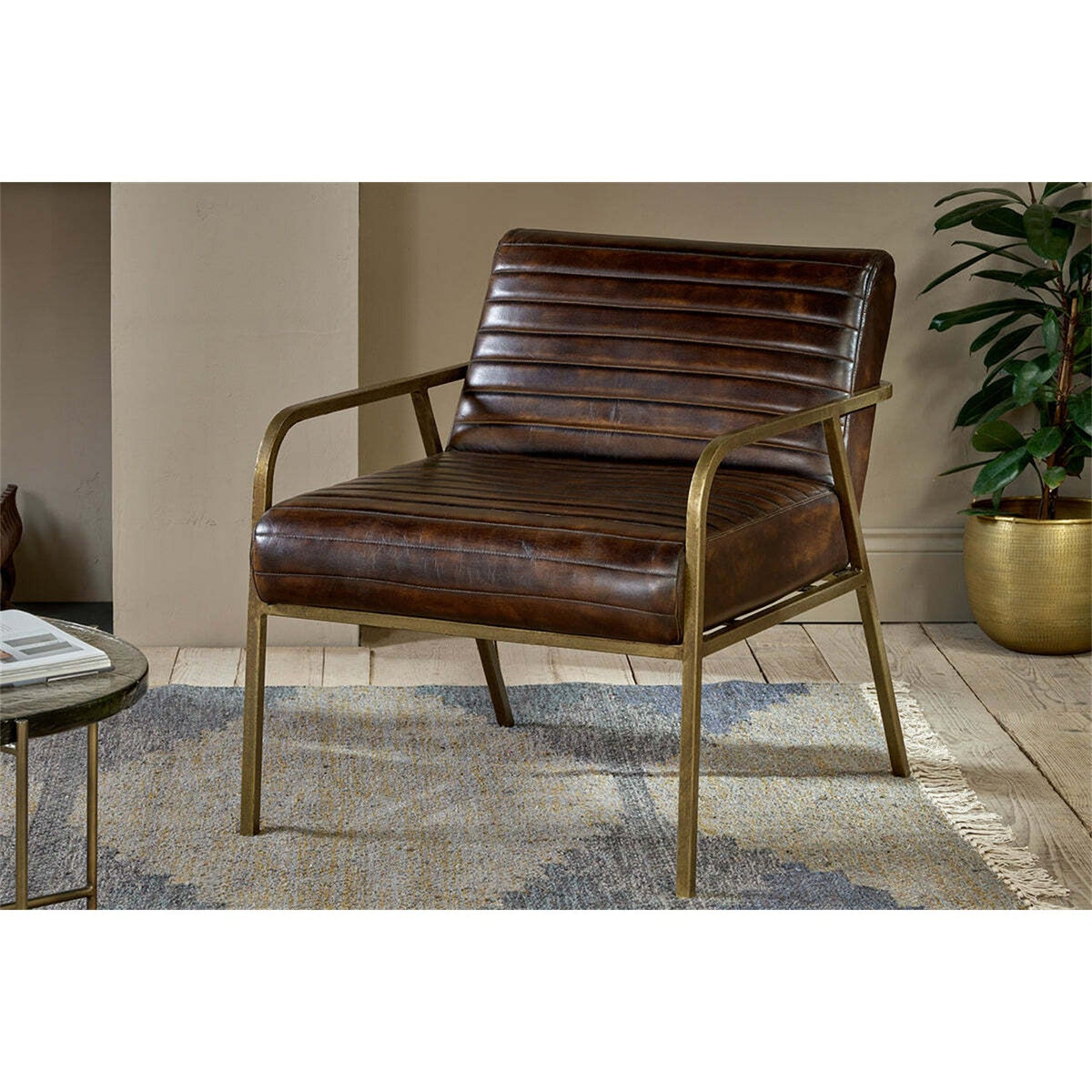 Mirai Ribbed Leather Armchair - Chocolate Brown