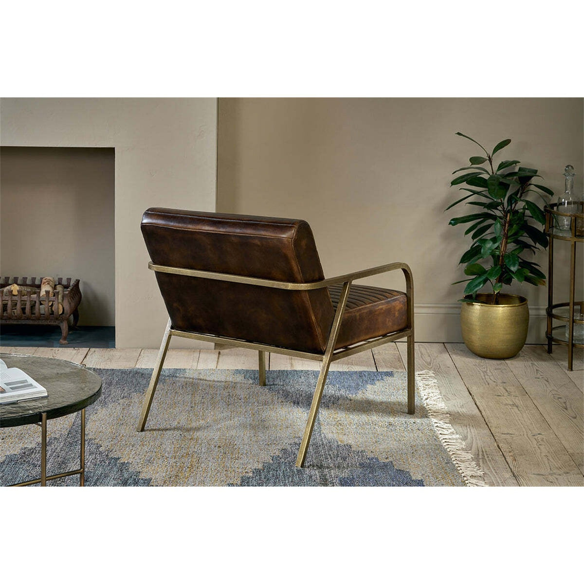 Mirai Ribbed Leather Armchair - Chocolate Brown