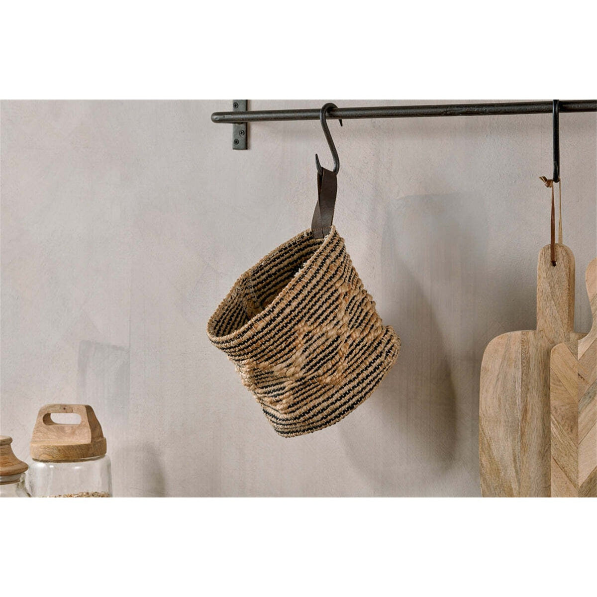Mannu Small Wall Hung Storage Basket - Natural & Black