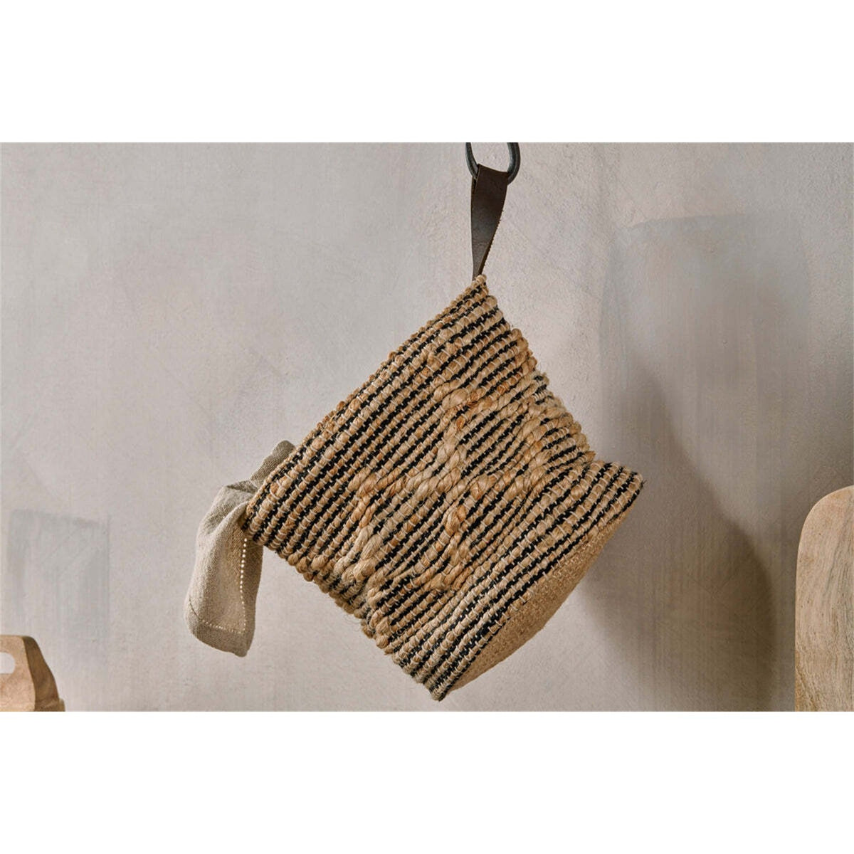 Mannu Small Wall Hung Storage Basket - Natural & Black